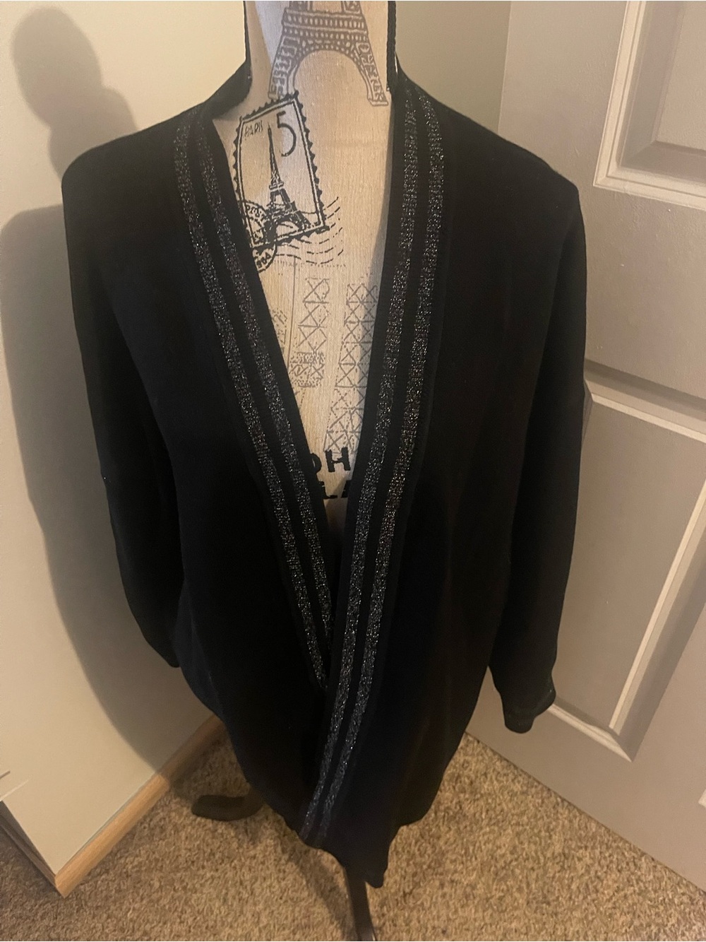 DKNY Black Open-Front Cardigan Jacket with Metallic Trim